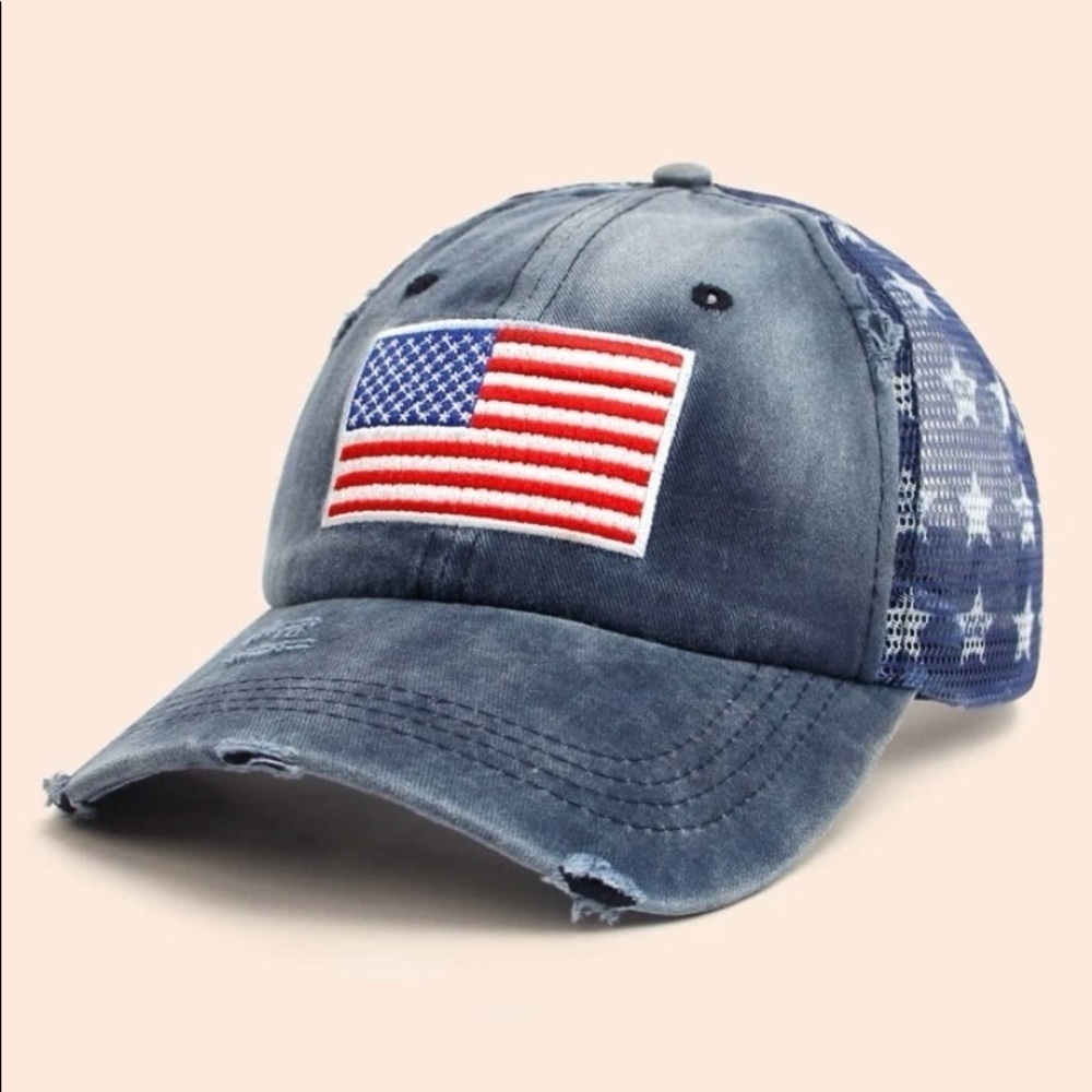 USA 🇺🇸 NAVY BLUE Distressed ball cap July 4th - Picture 6 of 7
